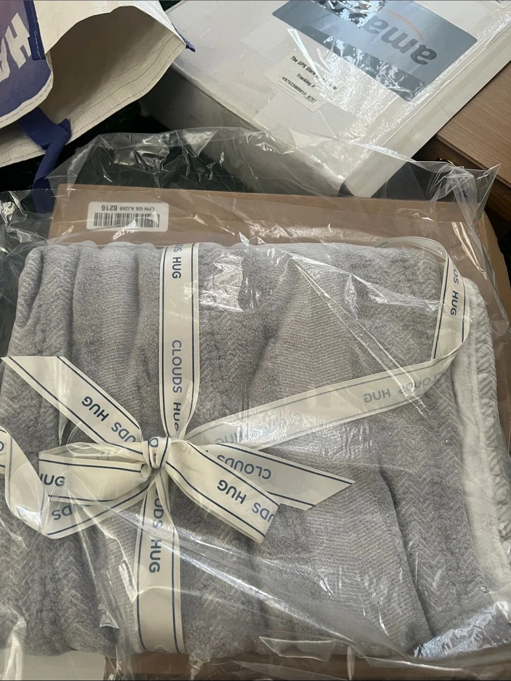 Clouds Hug Navy & White Cooling Throw Blanket